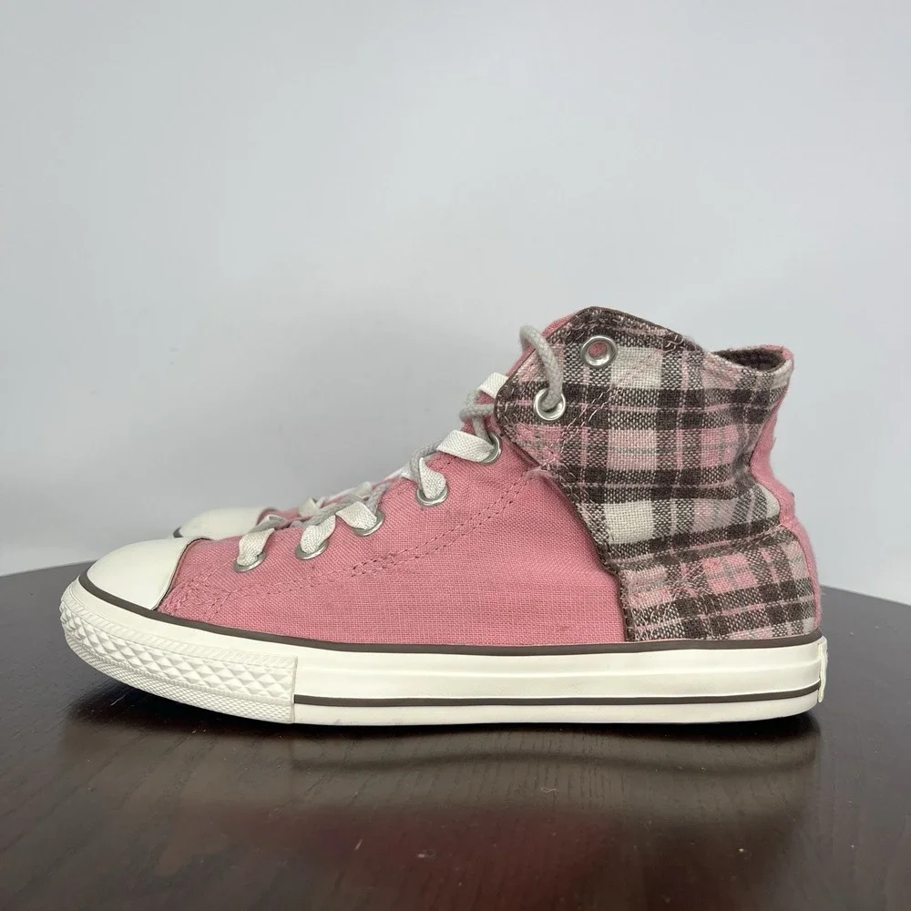 Converse Shoes Youth Girls 5 Pink Plaid Taylor All Star Slip On Low Top Sneakers